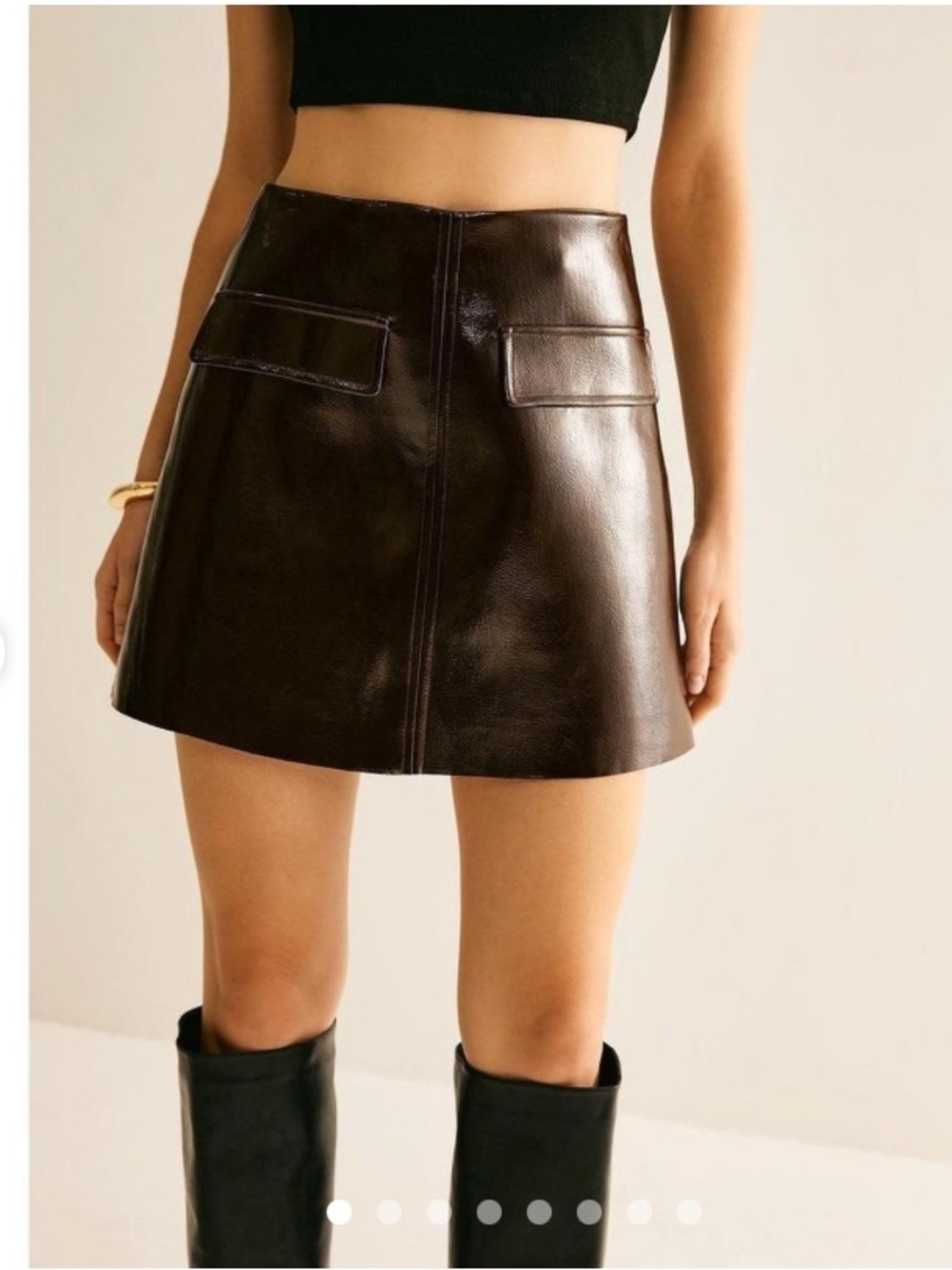 Commense Women's Brown Leather Mini Skirt